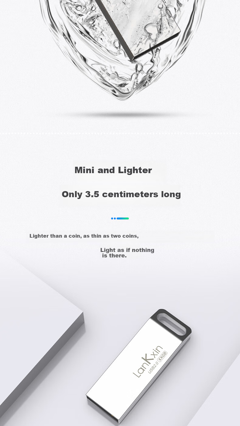 Lankexin (LanKxin) 64GB USB2.0 Flash Drive B8 Silver Metal Compact Portable Waterproof Universal Computer Thumb Drive 5