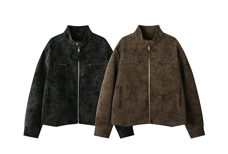 Foss Phil Men's Autumn Winter American Vintage Loose Casual Stand Collar Tie-Dye Leather Jacket J5238 Brown XL 1