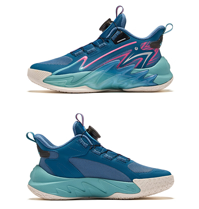 ERKE Kids Boys Basketball Shoes Children's Youth Cushioning Dial Buckle Sneakers Asphalt Blue/Original Force Blue Size 38 35