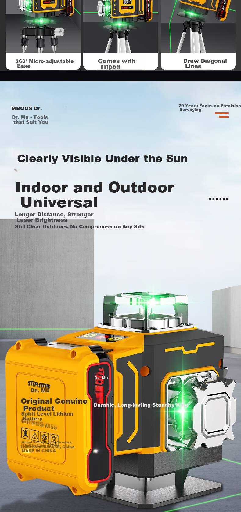 Muboshi High-Precision Strong Light Outdoor Laser Level, Professional Construction Infrared Level with Green Light And 12 Lines 6