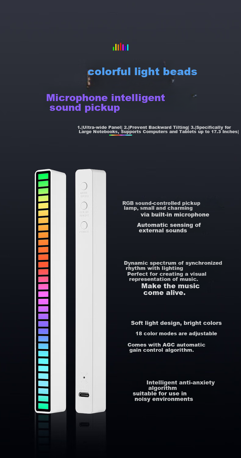 Dijialun Car Interior Ambient Light RGB Sound-Picking Car Audio-Controlled Music Rhythm Light Computer Desktop Decoration, White 3
