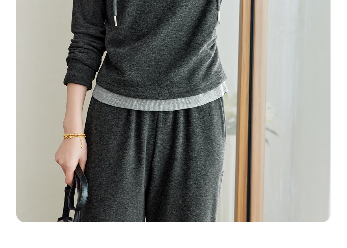 YUZHAOLIN 2025 Spring Casual Set Fake Two-Piece Sports Style Hooded Top with Straight-Leg Pants Set Y51K078 16