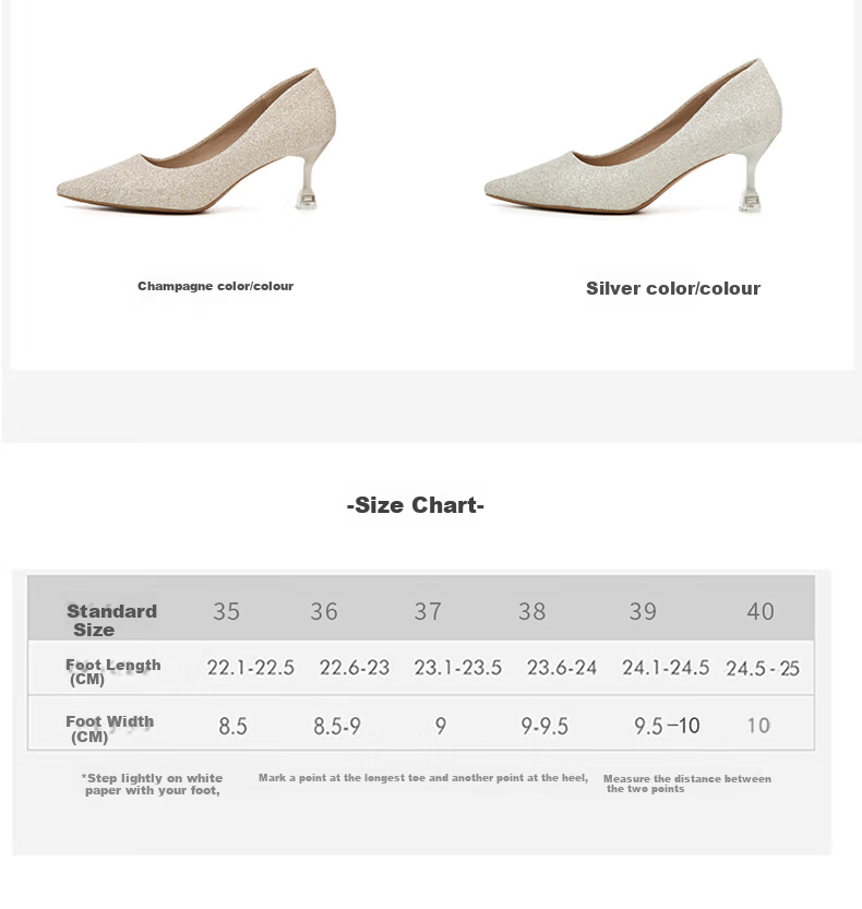 DAPHNE Women's High Heels, Pointed Toe, Stiletto, Elegant Sequin Wedding Shoes, Women's Pumps, 4623101088, Champagne Color, Size 34 4