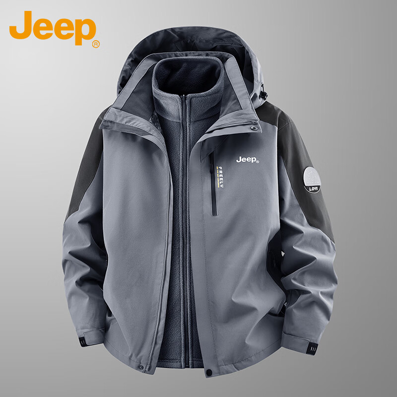 Мужская ветровка JEEP 3-в-1 с флисовой подкладкой, ветрозащитная, цвет: милитари, размер L
