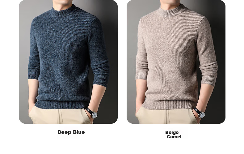 Hengyuanxiang Men's 100% Pure Wool Sweater, Thick Knit Pullover for Autumn And Winter, Round Neck Base Layer, Knitted Sweater 10