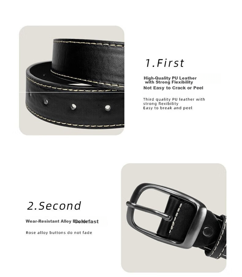 Huili Men's Genuine Leather Belt, Pure Cowhide Pin Buckle Style Hong Kong Fashion Trouser Belt, 2024 New Trendy Versatile Fashion for Young People 2