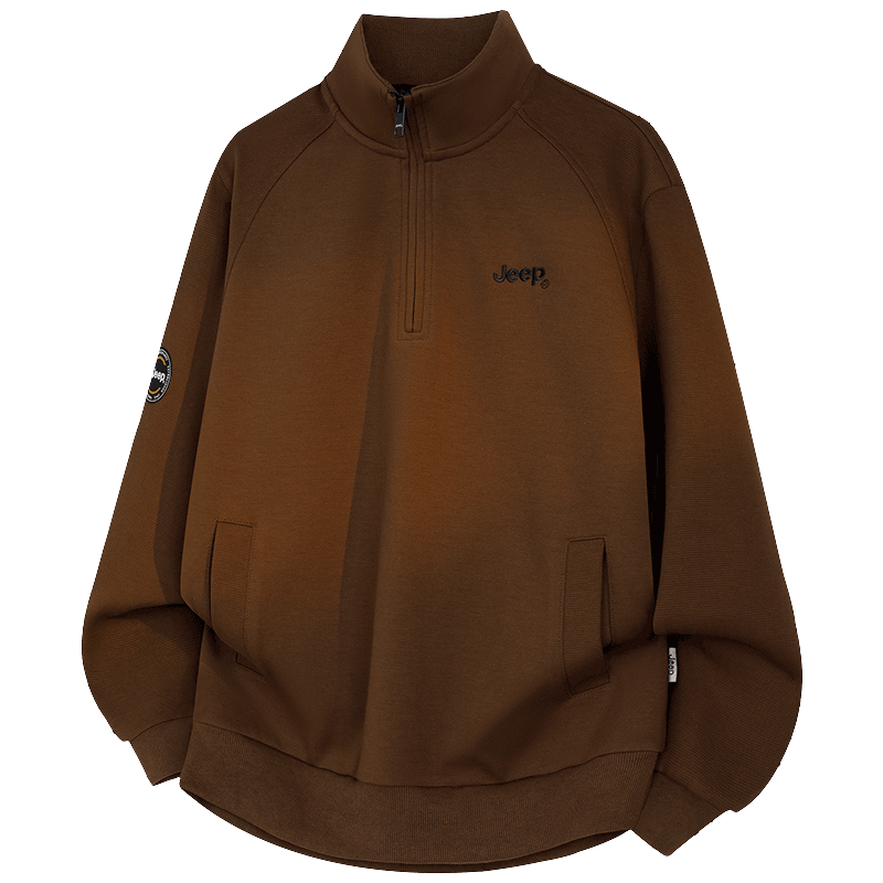 JEEP Men's Half-Zip Stand Collar Sweatshirt Loose Comfortable Long Sleeve T-Shirt Oak Coffee 3XL