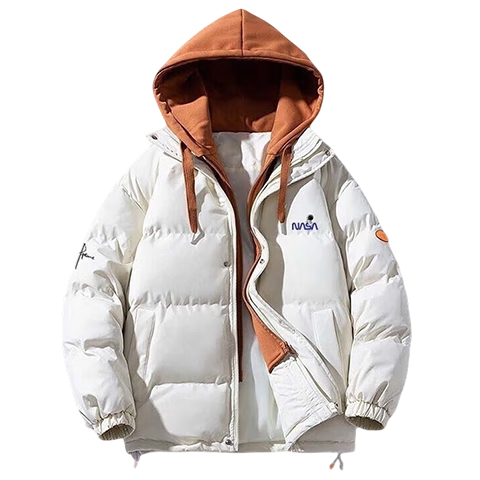 NASA MARVEL Men's Winter Cotton Padded Hooded Jacket Thick Warm Puffer Coat Sports Casual Couple Cotton Coat