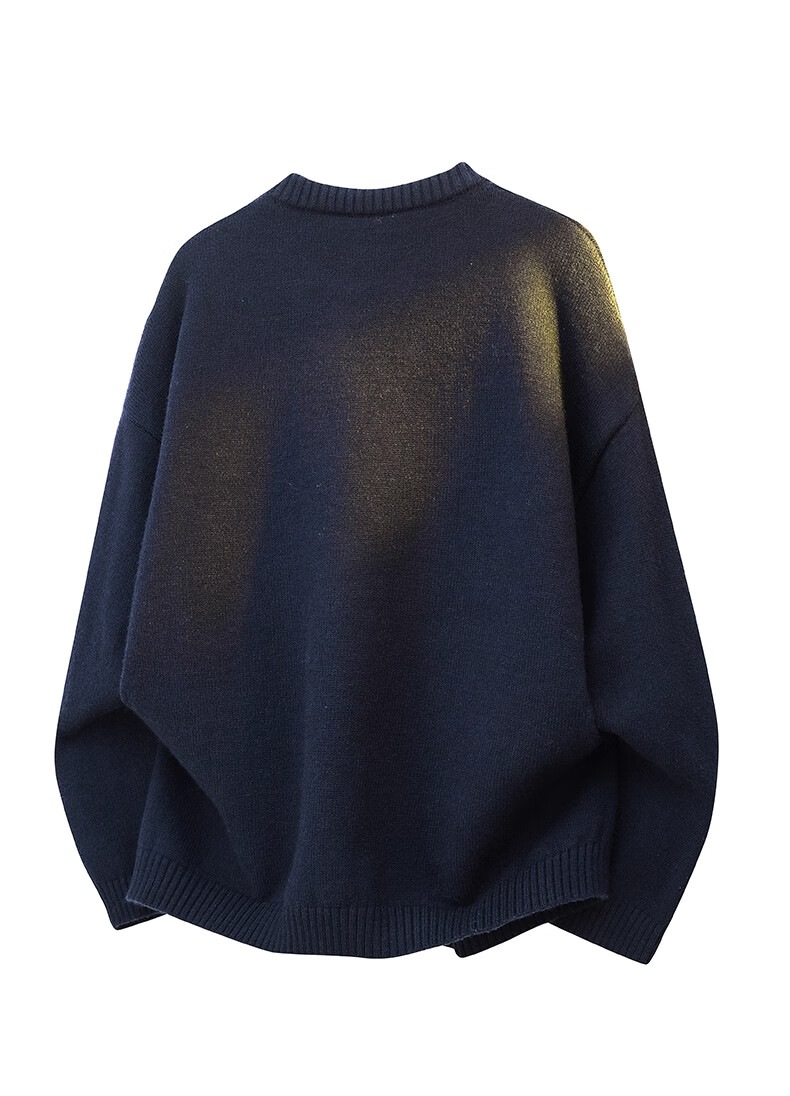 :CHOCOOLATE Men's Autumn New Knit Sweater Jacket Loose Pullover Long Sleeve Coat Navy Blue L 20