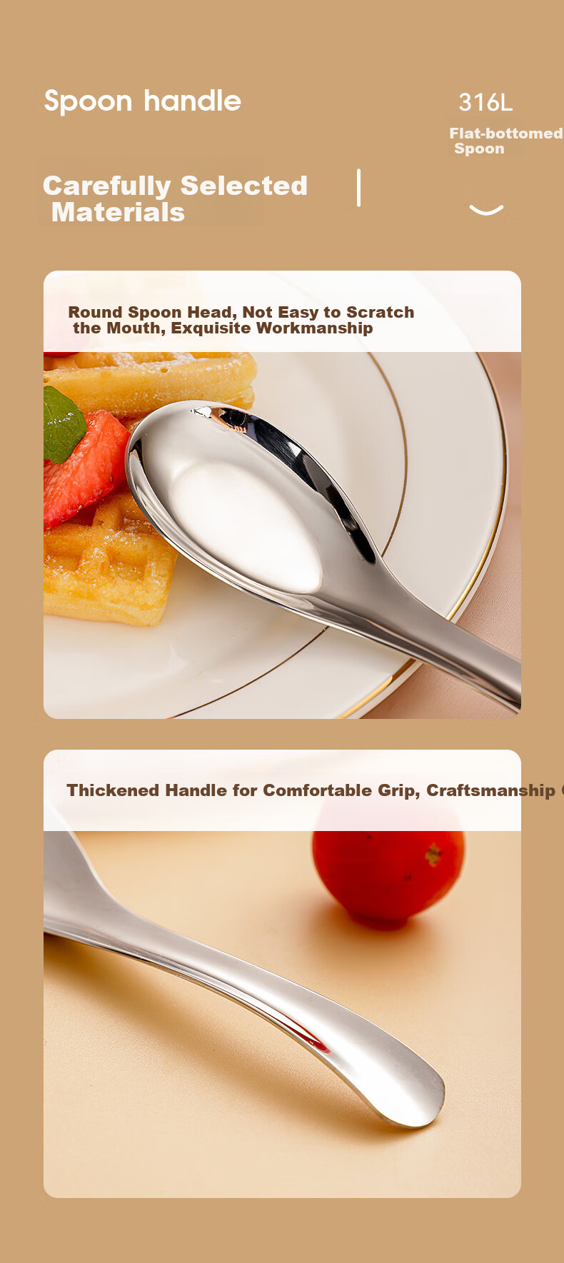 Guangyi 316L Stainless Steel Soup Spoon Thickened Large Flat Bottom Long Spoon Children's Tableware Panda GY1561 13