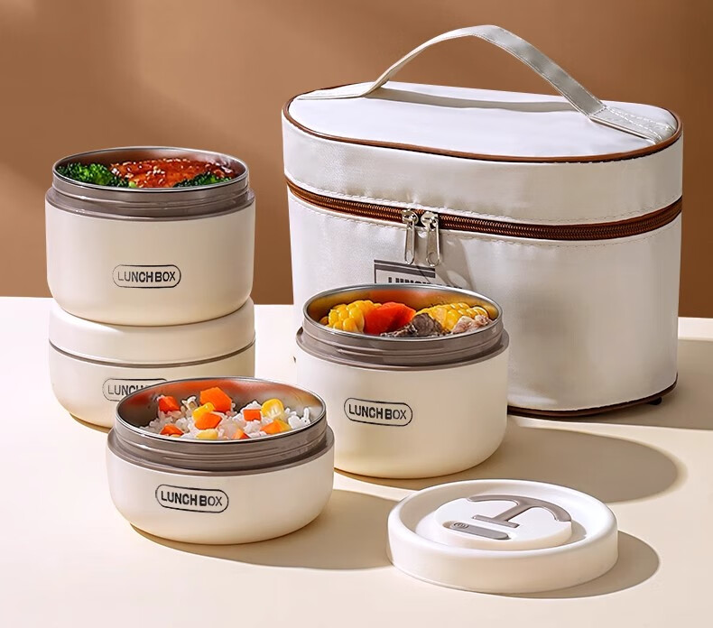 Ymer Stainless Steel Insulated Lunch Box Set - New Combo White 4-Pack + Insulated Bag + Cutlery (2 Large, 2 Small) 6