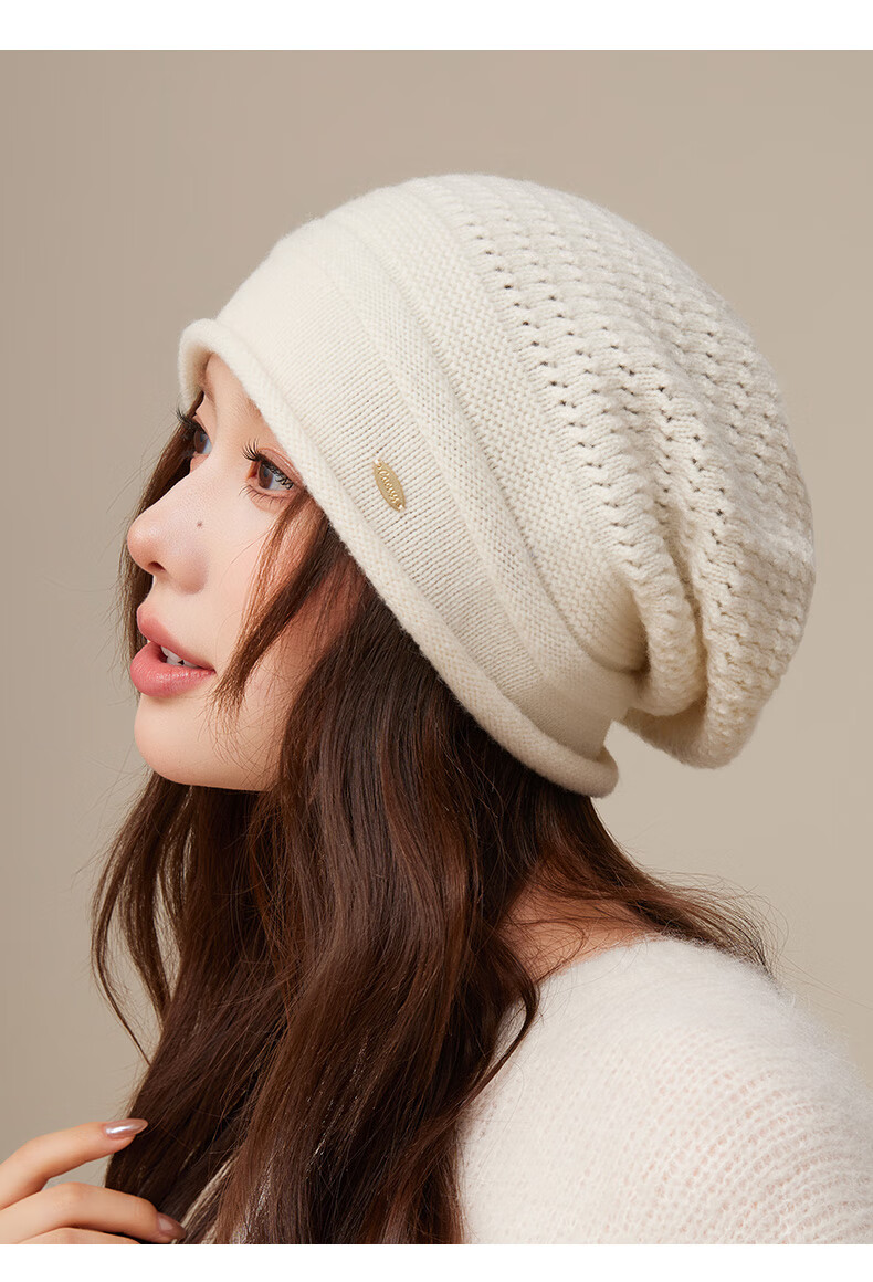 CACUSS Pure Wool Knit Hat Women Winter Warm Woolen Cap Large Head Circumference Slim Face Cold Hat Winter Beanie Slouchy Hat for Women 4