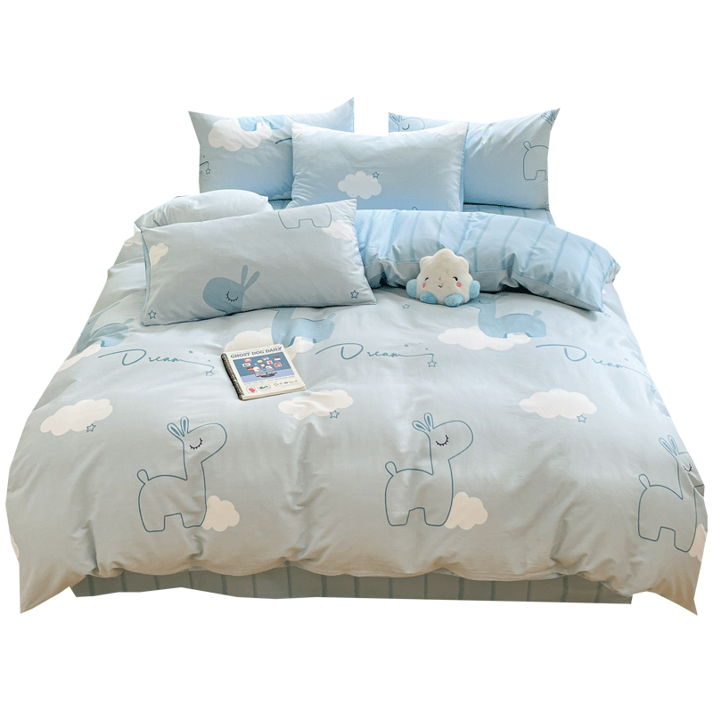 Hongdou 100% Cotton 4-Piece Bedding Set for 1.5/1.8m Bed, Double Duvet Cover, Pillowcases, Bed Sheet 200x230cm, Dream Deer Design