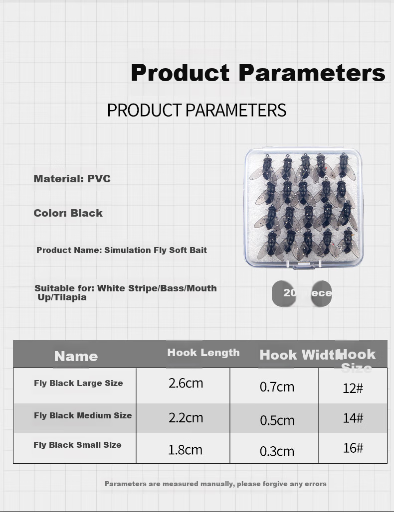 Kemailei Fly Hook Soft Bait for Flies Fishing, Mosquitoes, Insects Prevention, Artificial Bait for Horse Mouth Creek Fishing, Medium Size Black, 20 Pieces 8