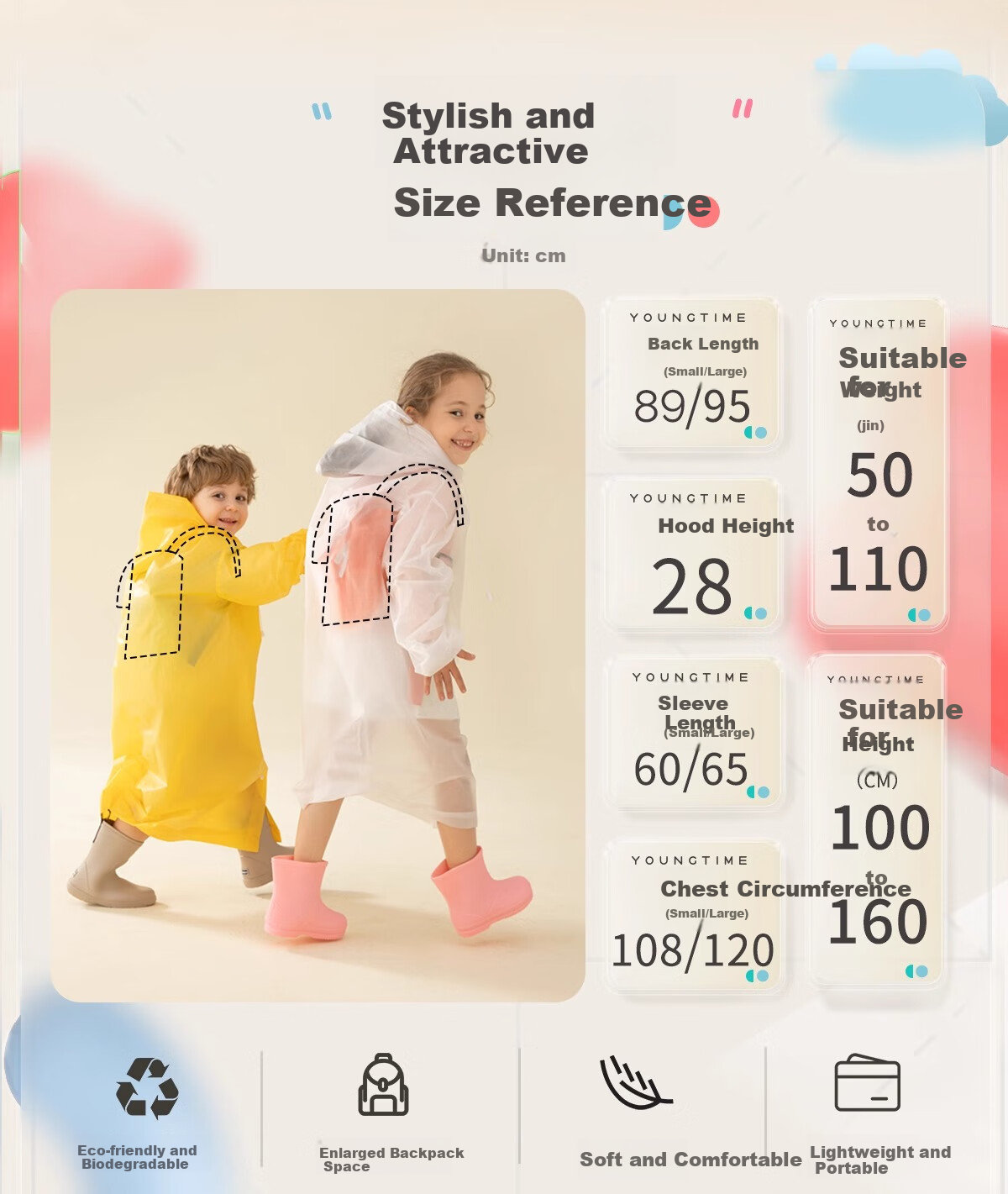 Youshiguang Disposable Raincoat for Children, Thickened Transparent, Enlarged, for School Backpack, Spring Outings, Elementary School Rain Poncho for Boys And Girls 2