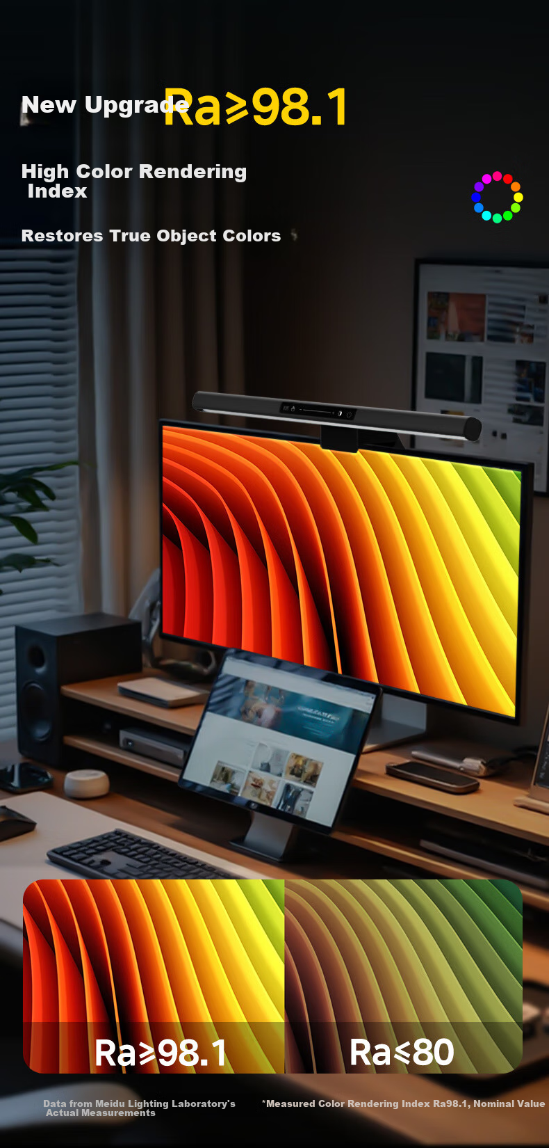 Midea Full Spectrum Screen Light, Desktop Home Computer LED Smart Display Lamp, Study Reading Gaming Desk Lamp 6