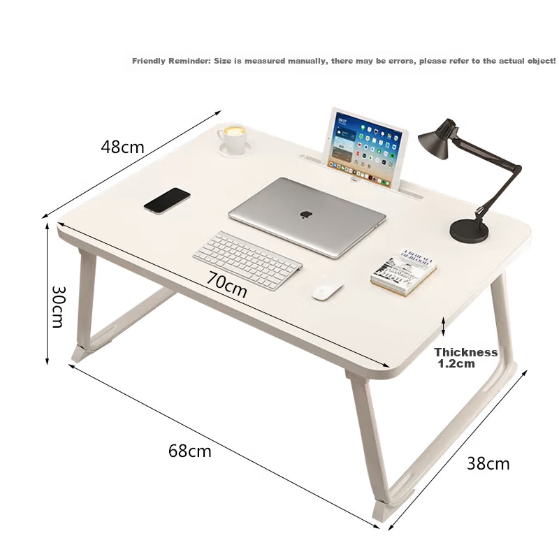 Huakaizhixing Bedside Small Table, Laptop Desk for Bed, Study Desk, Writing Desk, BGZ698 White, 70*48