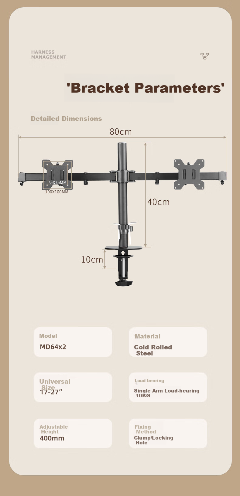 Zhiercheng 17-32 Inch Inverted Monitor Stand, Suitable for Both Inverted And Upright Mounting, Mechanical Arm, Computer Desk Suspension Screen Mounting without Drilling, Dorm Room Desk Height-Increasing Stand 9