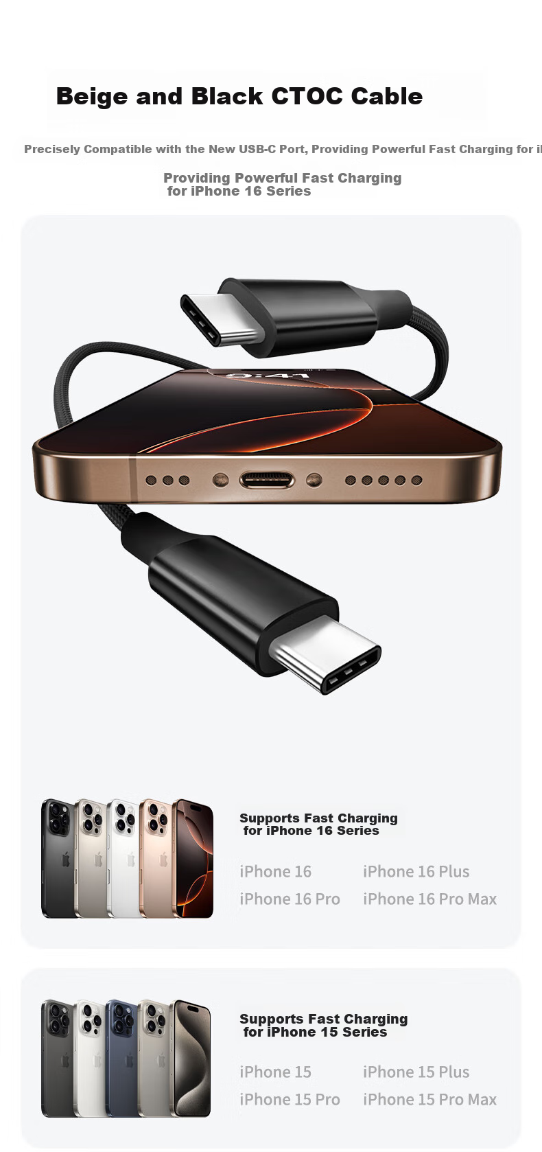 JD Jingzao 240W Overheat Protection Braided Dual-Head Type-C Data Charging Cable for Huawei Honor Xiaomi PD Fast Charge Apple iPad 17/16/15 3