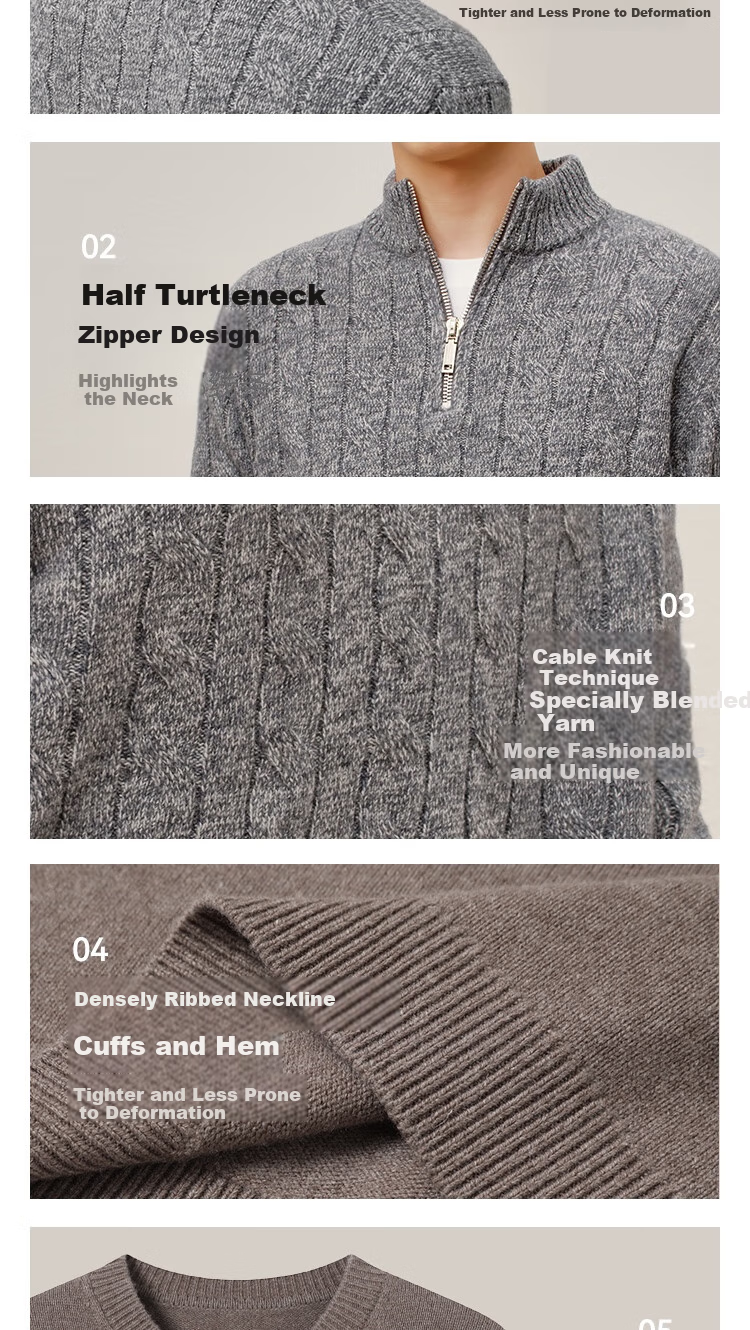 JD Jingzao Coarse Knit Sweater Men's Wool Pullover Winter Gray Crew Neck Cashmere Blend 3XL 7