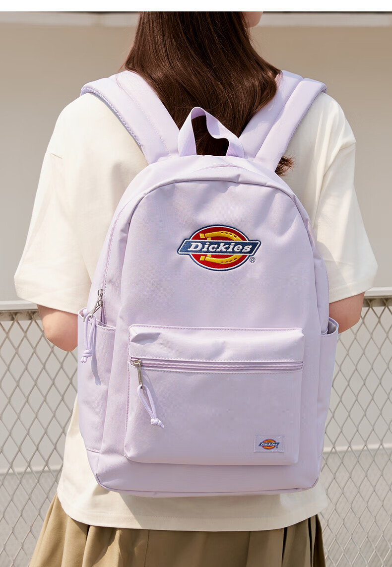 Dickies Embroidered Large Capacity Backpack for Middle and High School Students, Travel and Commuting, Unisex School Bag, Light Gray 12