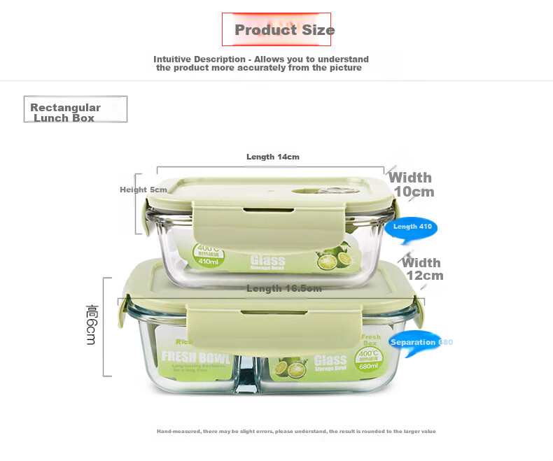 Chuangde Heat-Resistant Glass Food Storage Container, Microwave-Safe Lunch Box for Office Workers, Nordic Green 410 + Divider 680ml + Bag 2