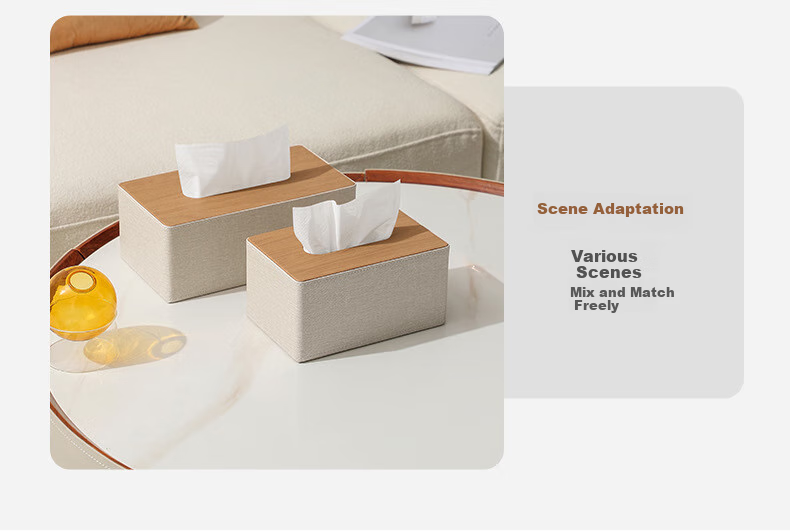 Ubility Leather Tissue Box Multifunctional Premium Desktop Remote Control Organizer Living Room High Aesthetic 9154 Classic Gray 7