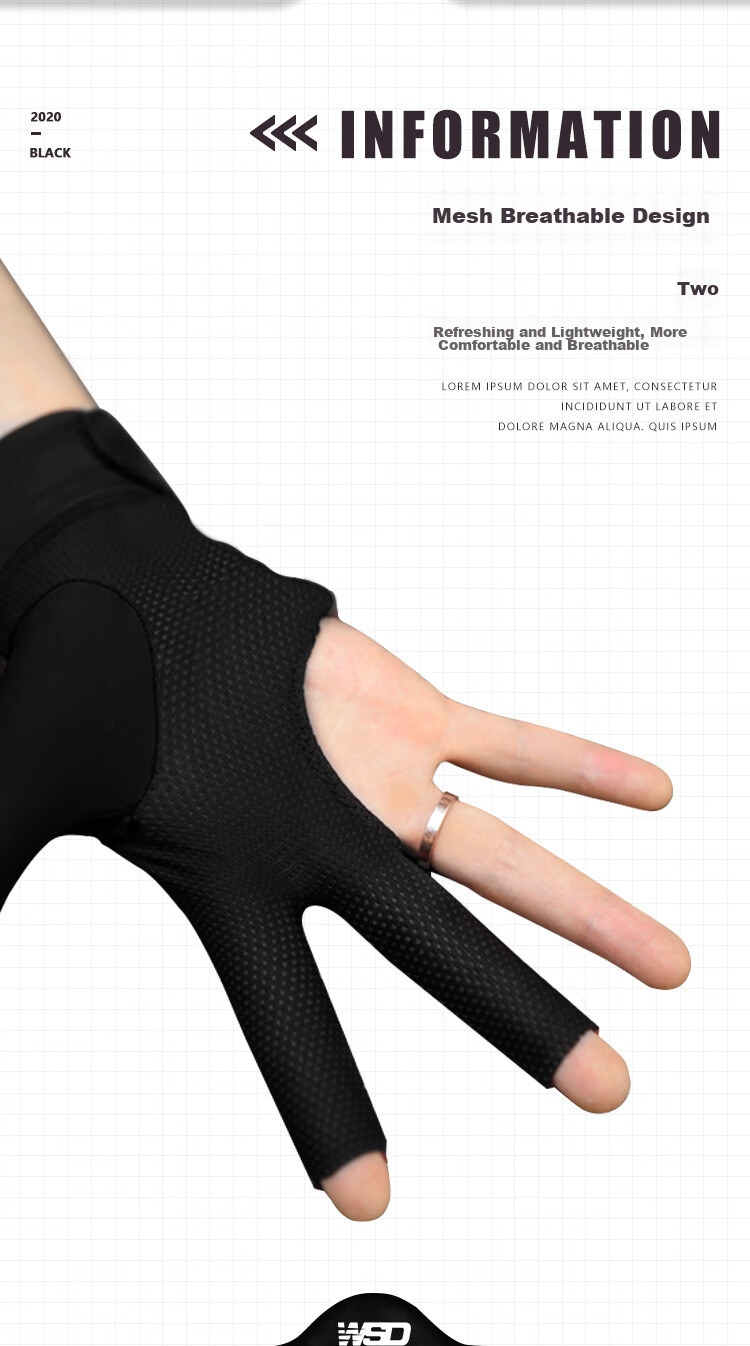 WEISHIDUN Professional Pool Gloves, Three-Finger Breathable Non-Slip Specialized Billiard Cue Accessories for Left-Handed Players 4