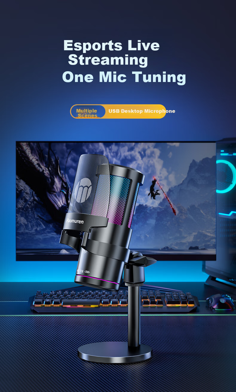 Haomuren Computer Microphone, Gaming And E-Sports Dedicated Noise-Cancelling Professional Sound Card, Live Streaming Condenser Karaoke Recording, Anchor Voice-Over Equipment, Microphone, Desktop, Laptop, Mobile Phone, USB Wired 3