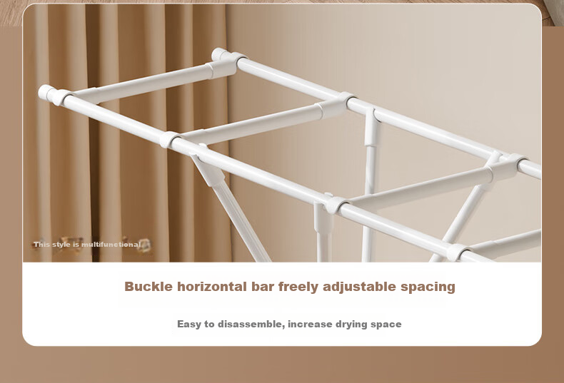 Cenggao Foldable Clothes Drying Rack, No Installation Required, Indoor Balcony Adjustable Height Clothes And Quilt Drying Stand, Milk White Color, Adjustable Height 1.5 Meters 9