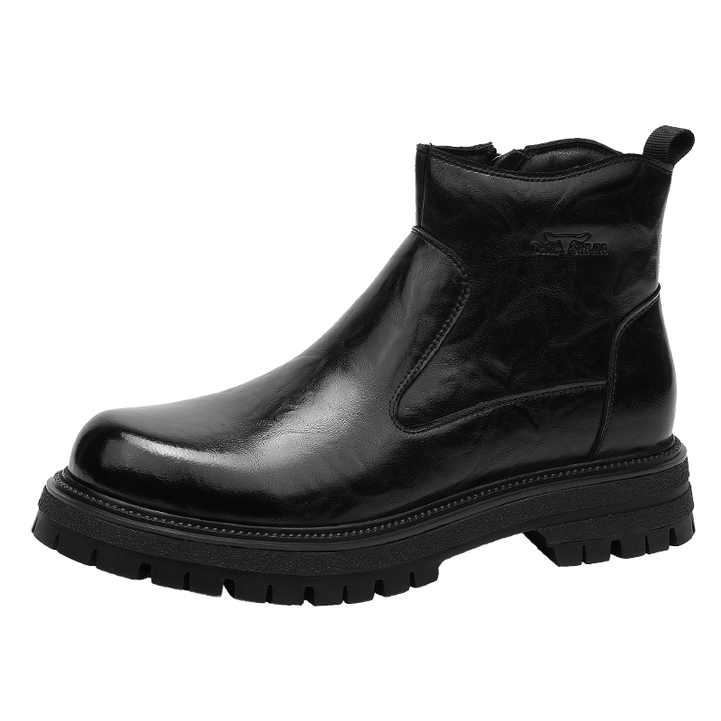 Bull Family Martin Boots Men 2026 Winter New British Style Thick Sole Side Zipper Leather Boots Men's Versatile High-top Work Boots