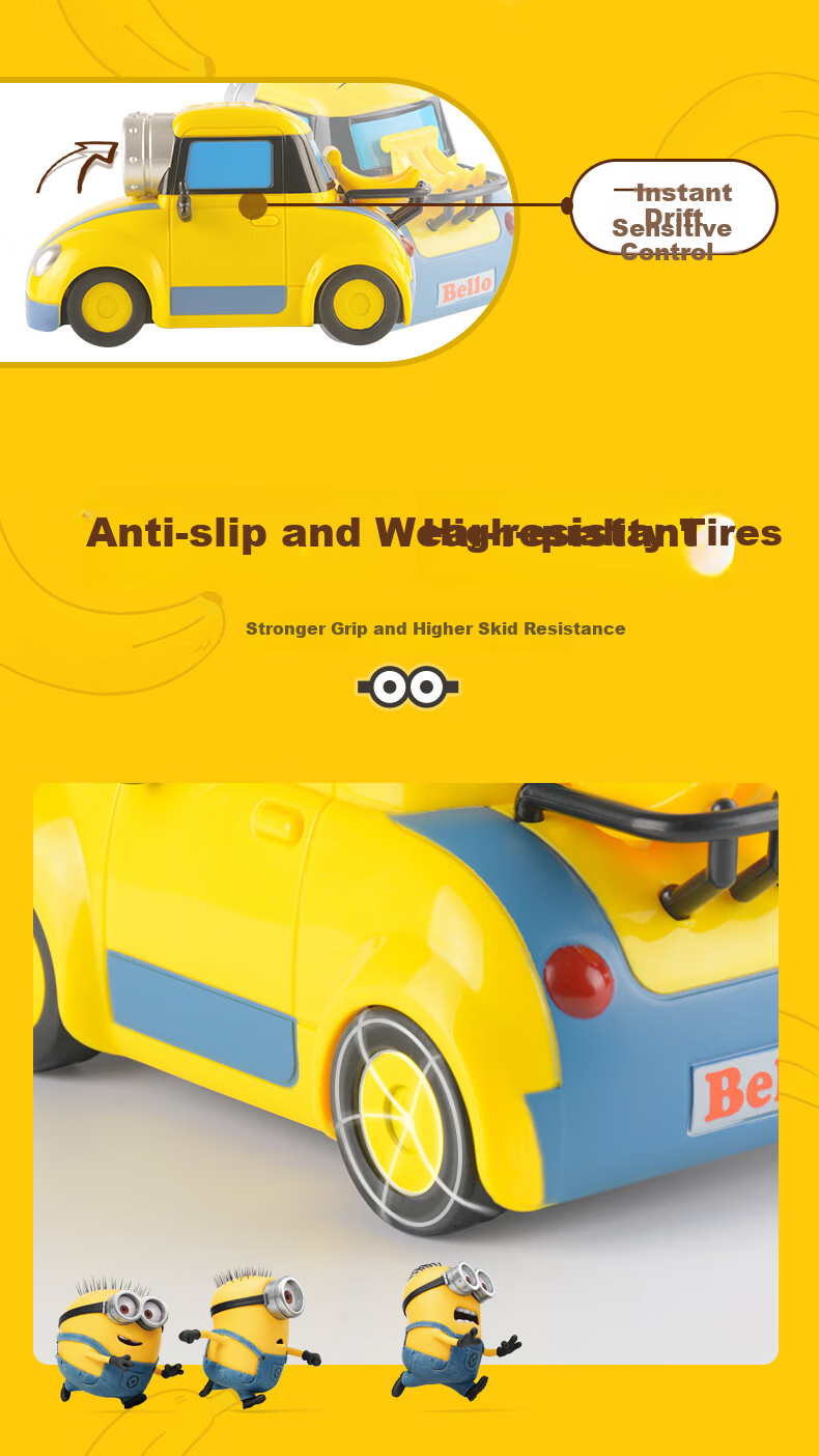 Baozuxiaomeng, Minions Movie Children's Remote Control Car Toy, Boys' Remote Control Car, Girls' Birthday Gift for Ages 3-6 7