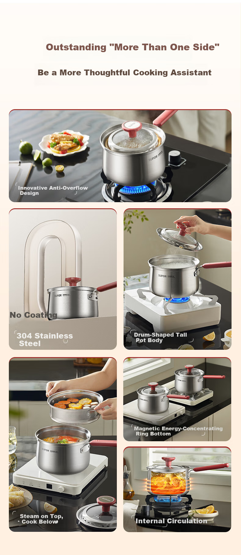 SUPOR Milk Pot, 18cm Stainless Steel Non-Spill Series, Heightened And Deepened, Baby Food Pot, Soup And Noodle Pot, Suitable for Open Flame And Induction Cooktops 1
