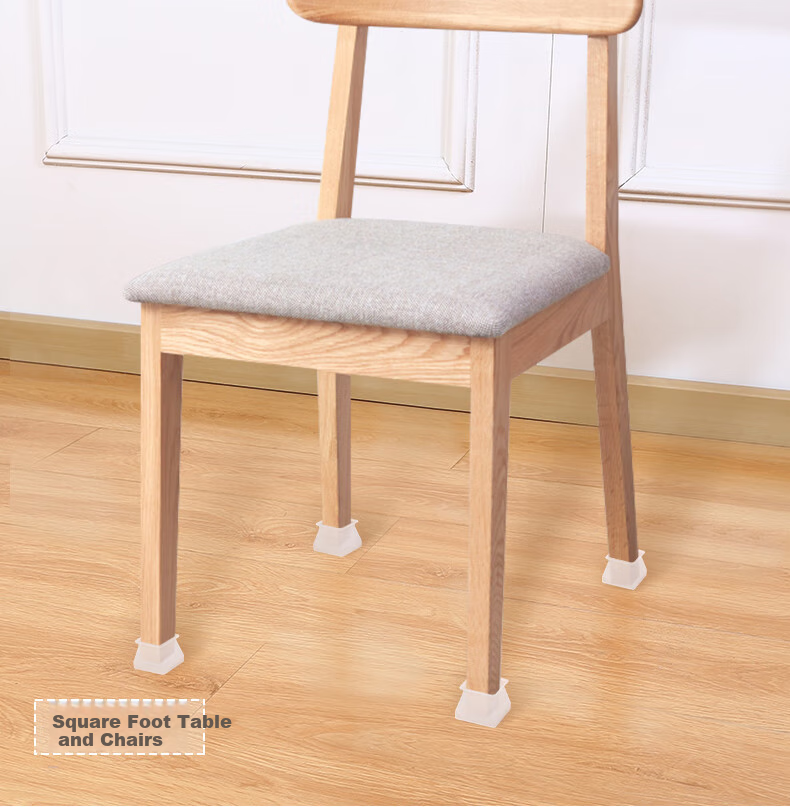 Hujia Silicone Table And Chair Leg Pads, Chair Leg Protectors, Stool Foot Pads, Wear-Resistant, Quiet, Non-Slip, Square, White, for Home Use 7