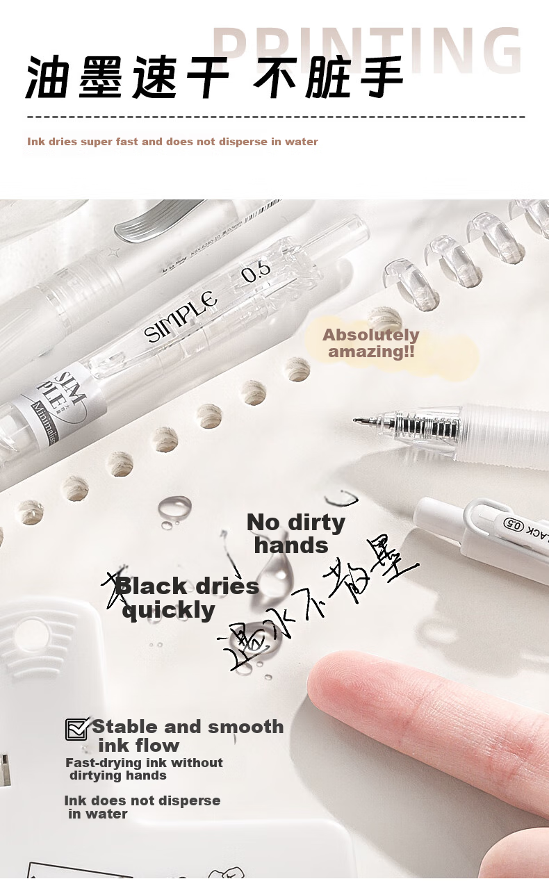 [Back to School Essential] Kabaxiong Gel Pens, Black, 0.5mm, Stylish 5-Pack, Instagram-Style Retractable Exam Pens, Simple Push-Button Carbon Ink Pens for ST Students, Solid Blue Color 6