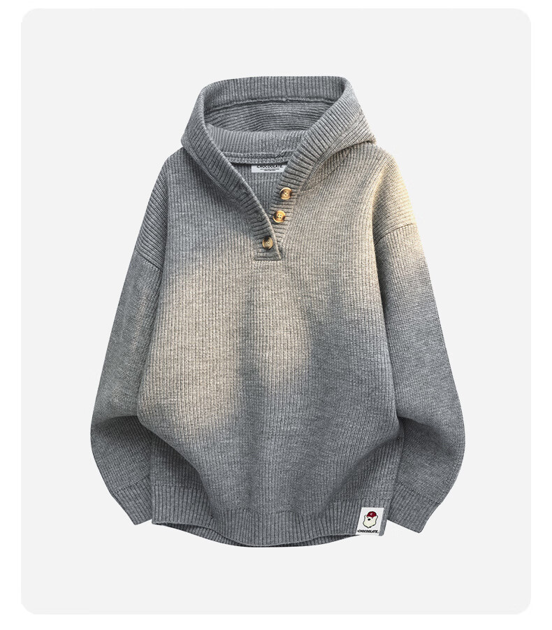 :CHOCOOLATE IT American Style Hooded Sweater Men Spring Autumn New Loose Trendy Warm Knitted Jacket Fine Spun Gray XL 5