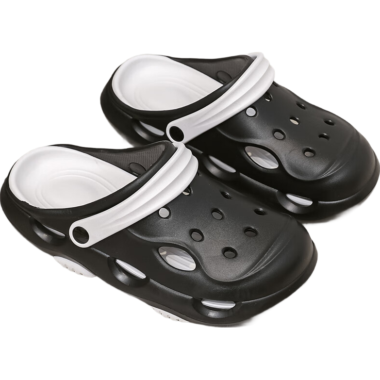 Huameijianbu Men's Outdoor Quiet Thick-Soled Non-Slip Beach Sandals with Perforated Design, HM2426 White And Black, Size 40-41