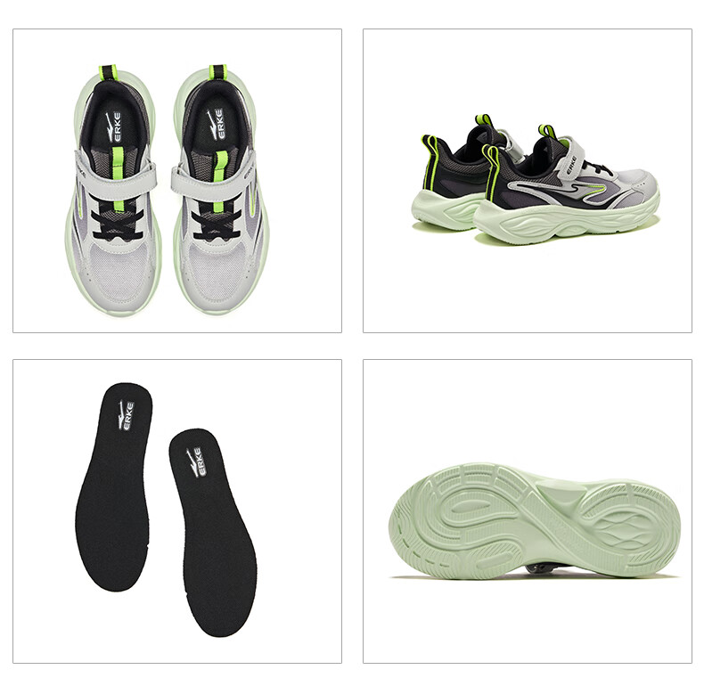 ERKE Kids Unisex Sports Shoes Children's Mesh Basic Running Shoes Microcrystal White/Black/Gravel Gray Size 38 34