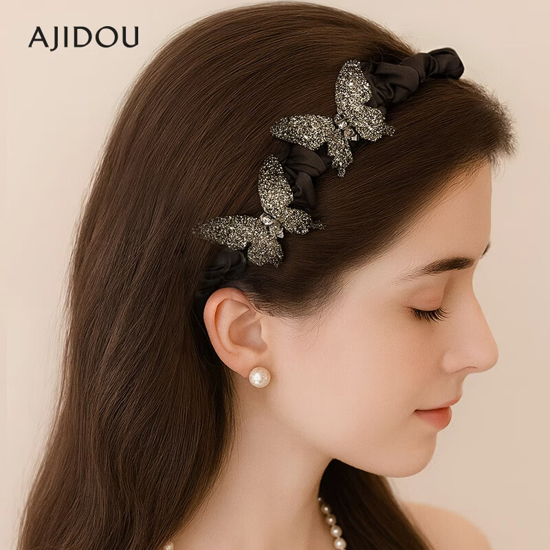 Aji Bean Korean Style Luxury Butterfly Rhinestone Hairband 2026 New Face-Slimming Headband Gift for Girlfriend