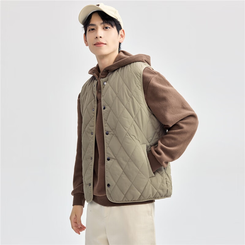 Giordano Men's Autumn Winter New Diamond Pattern Quilted Solid Color Stand Collar Cotton Vest 13075824
