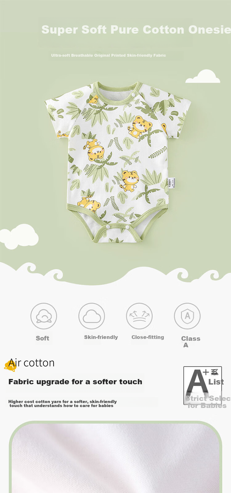 DUOXILUK Baby Romper, Summer Thin Style, Triangle Onesie for Newborns, All-Over Print in Light Green Tiger Pattern, 59cm 1