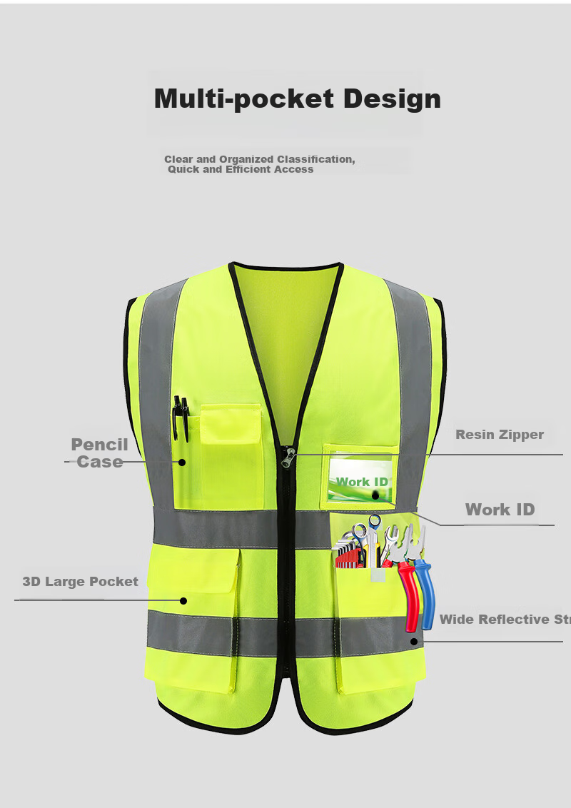 Boyou Reflective Vest, High-Visibility Multi-Pocket Construction Work Vest, Safety Emergency Rescue Warning Vest, One Size Fits All 10