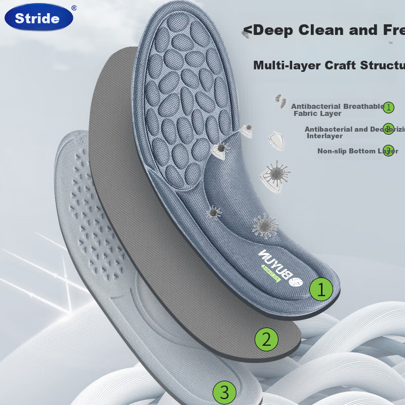 Buyun [4 Pairs] Insoles, Odor-Resistant, Shock-Absorbing for Men's Sports, Sweat-Absorbing And Breathable for Women's Sports, Non-Slip, for Military Training, Deodorizing Insoles for Leather Shoes
