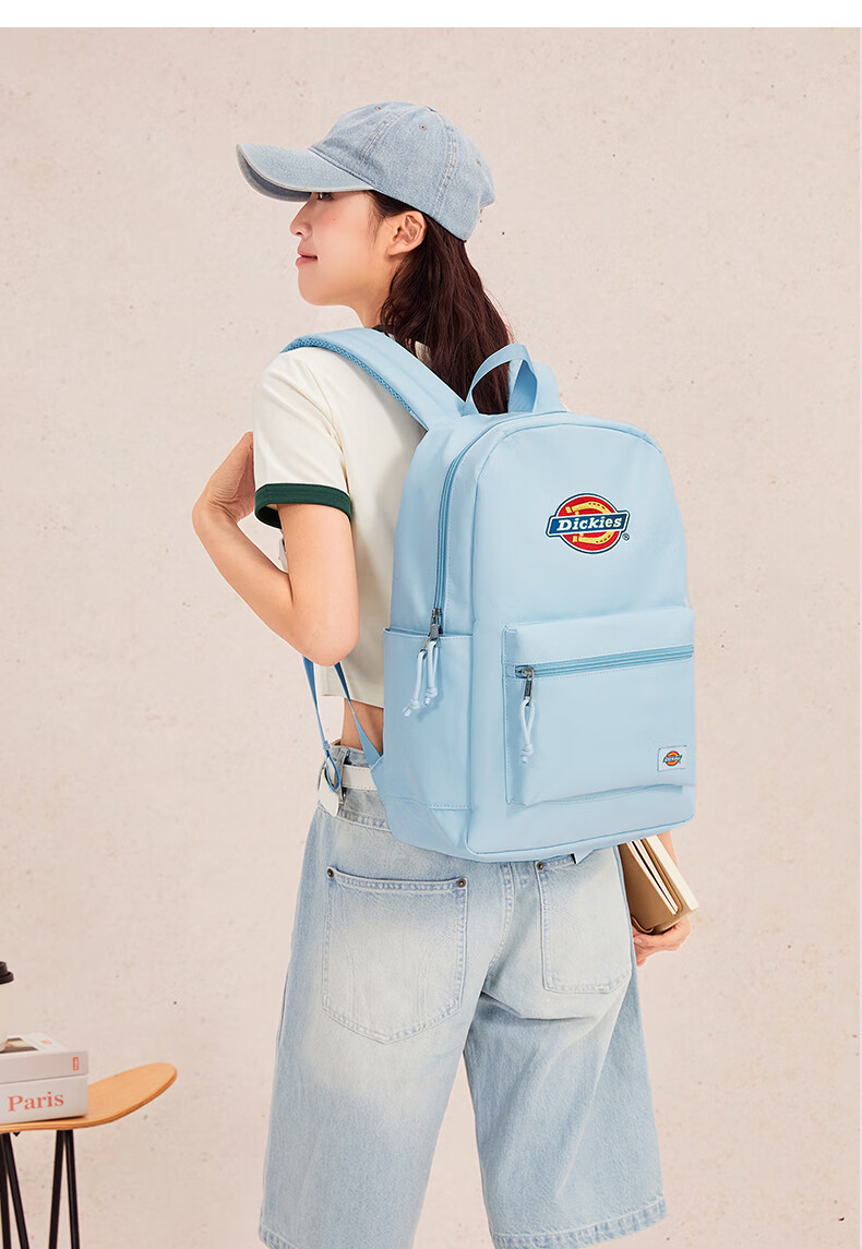 Dickies Embroidered Large Capacity Backpack for Middle and High School Students, Travel and Commuting, Unisex School Bag, Light Gray 15