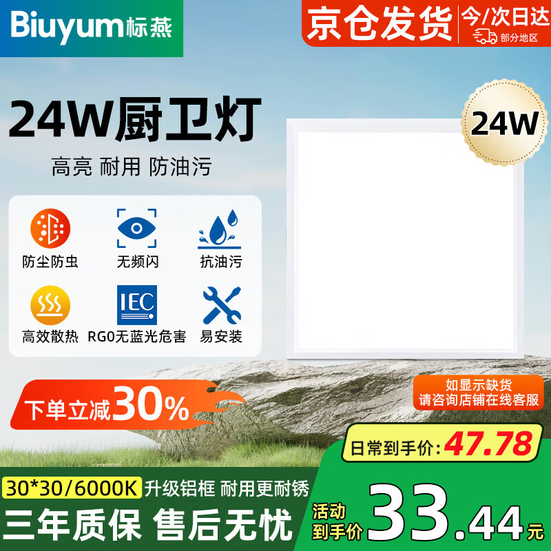 Biuyum LED Integrated Ceiling Light Panel 24W Recessed Flat Panel Light 300x300mm White Light 6000K