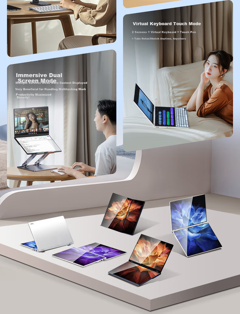 Dere Subsidized Tablet Dual-Screen Touch Two-In Computer Windows System for Students, Business Office Design, Stock Trading Entertainment, Lightweight Flip-Fold (8GB + 256GB) 7