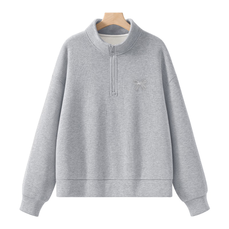 Urban Beauty Women's Polo Collar Sweatshirt Autumn 2026 New Half-Zip Casual Versatile Fleece-Lined Thickened Short Jacket for Spring and Autumn