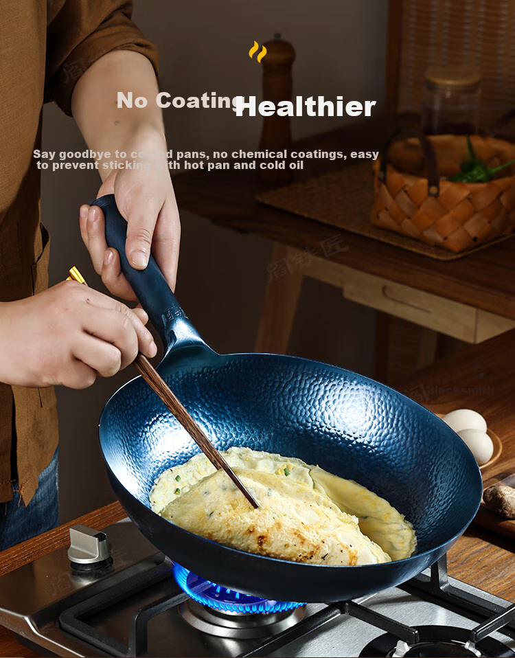 Yantiejiang Iron Wok, Round Bottom, Non-Coated Pure Iron Pan for Home Cooking, Suitable for Gas Stove, Traditional Style, Pre-Seasoned, 30cm 4