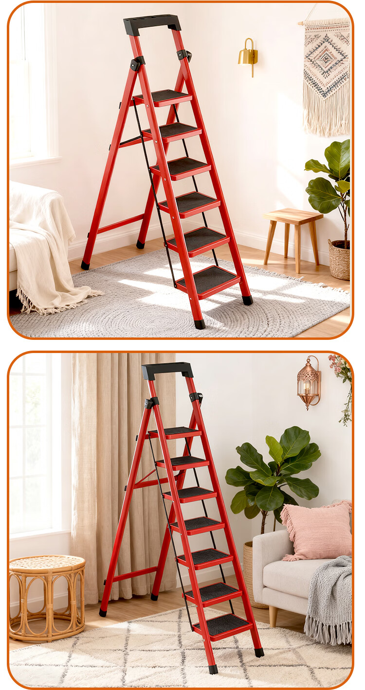 Warner New Household Folding A-Frame Ladder Multi-Functional Single-Sided Step Ladder TZ08 Red 4-Step Ladder 14