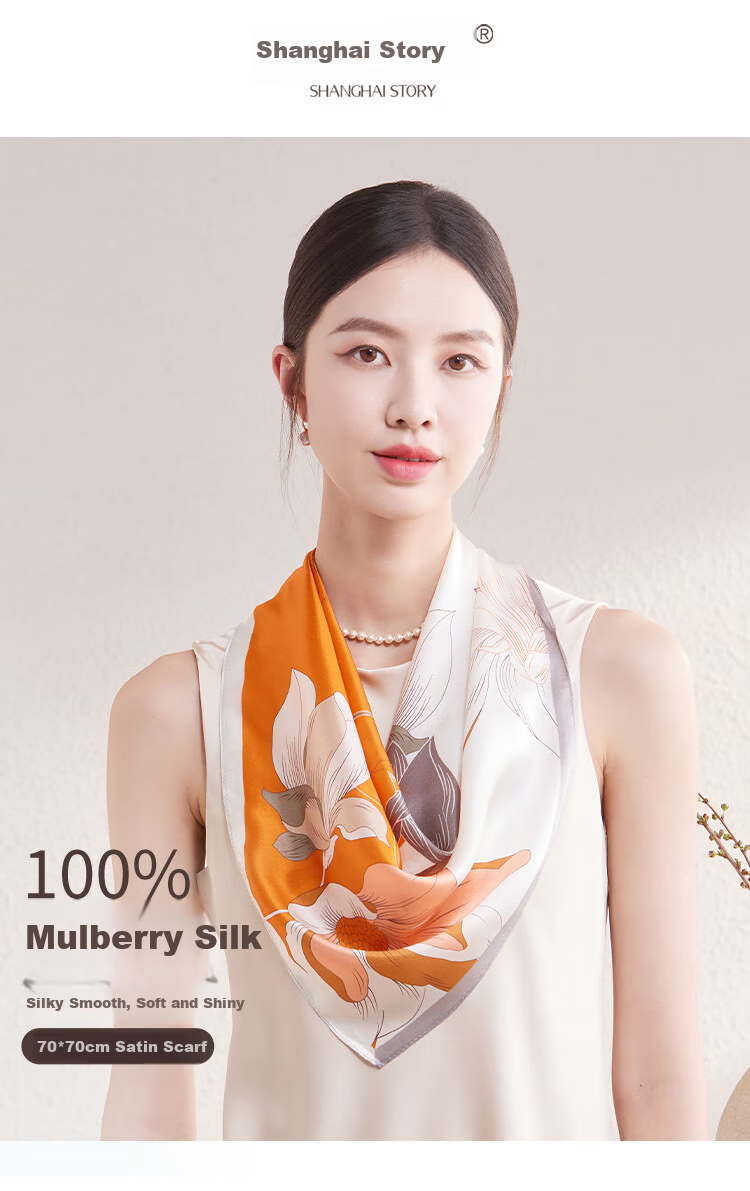 Shanghaigushi Silk Scarf, 100% Mulberry Silk Square Scarf, Satin Wrap Gift Box, Gift for Mom And Elders, Spring Breeze Brings Warmth 1